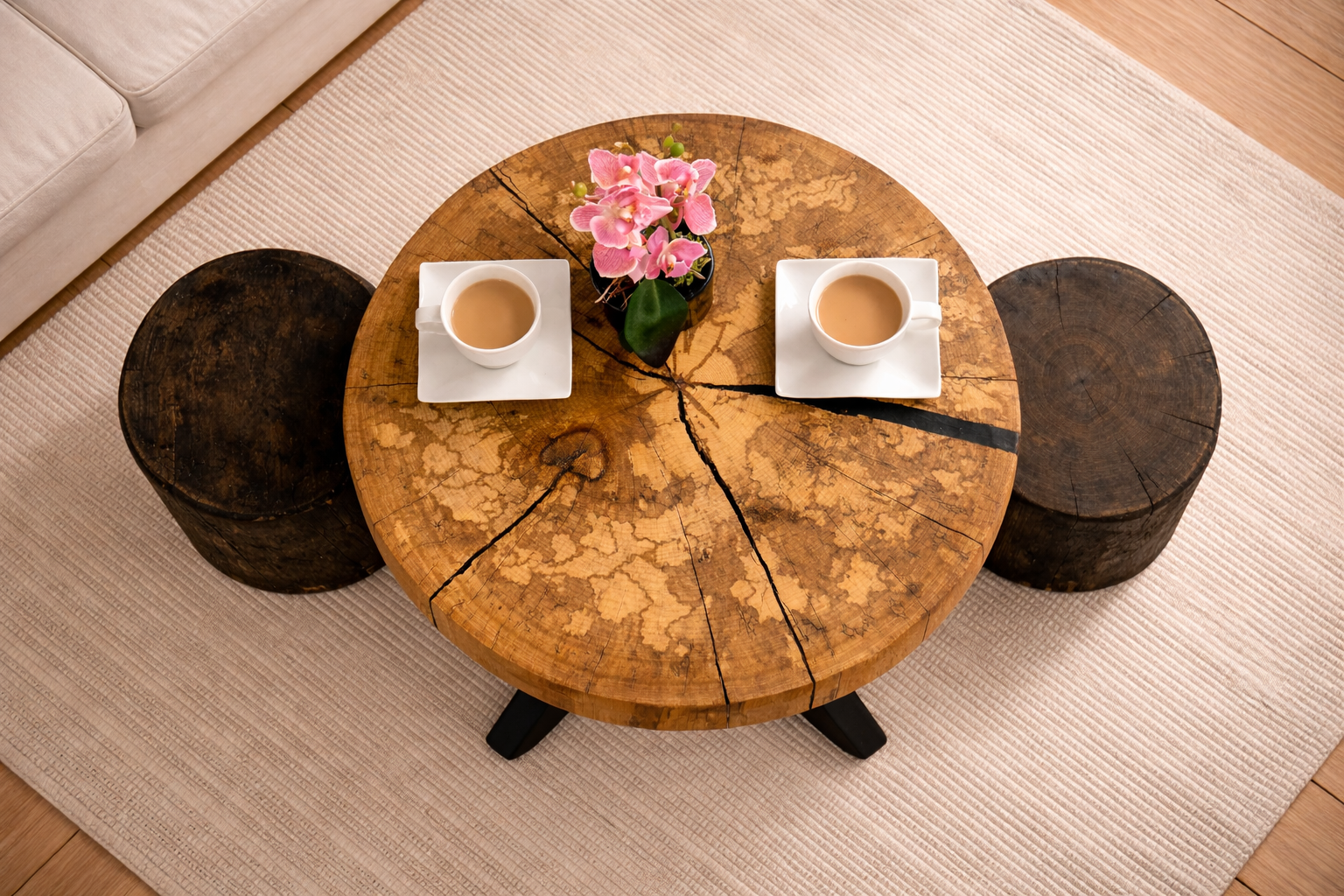 Stolik kawowy z drewna bukowego 63 × 61 cm – lite drewno, naturalne zabarwienie