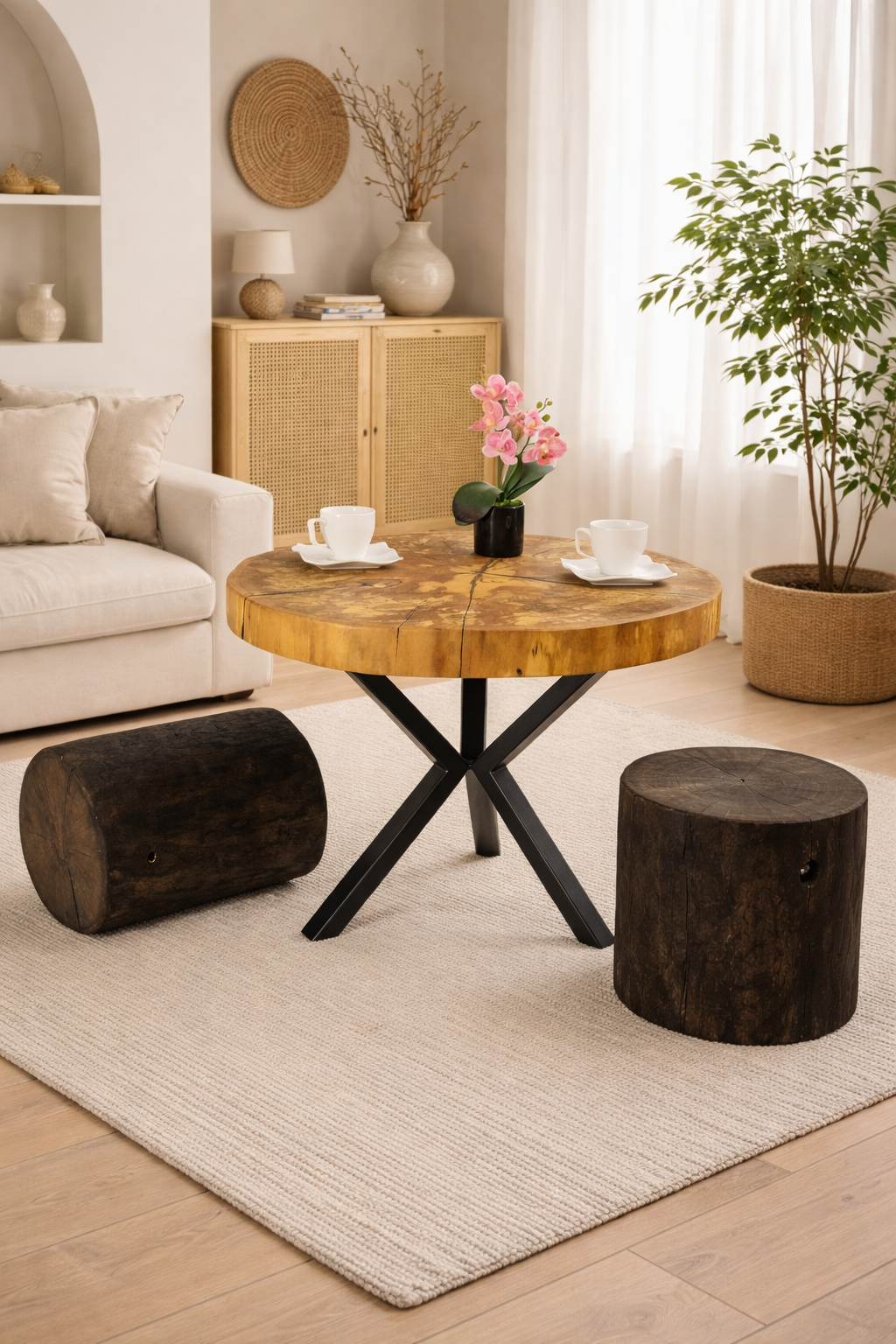 Stolik kawowy z drewna bukowego 63 × 61 cm – lite drewno, naturalne zabarwienie