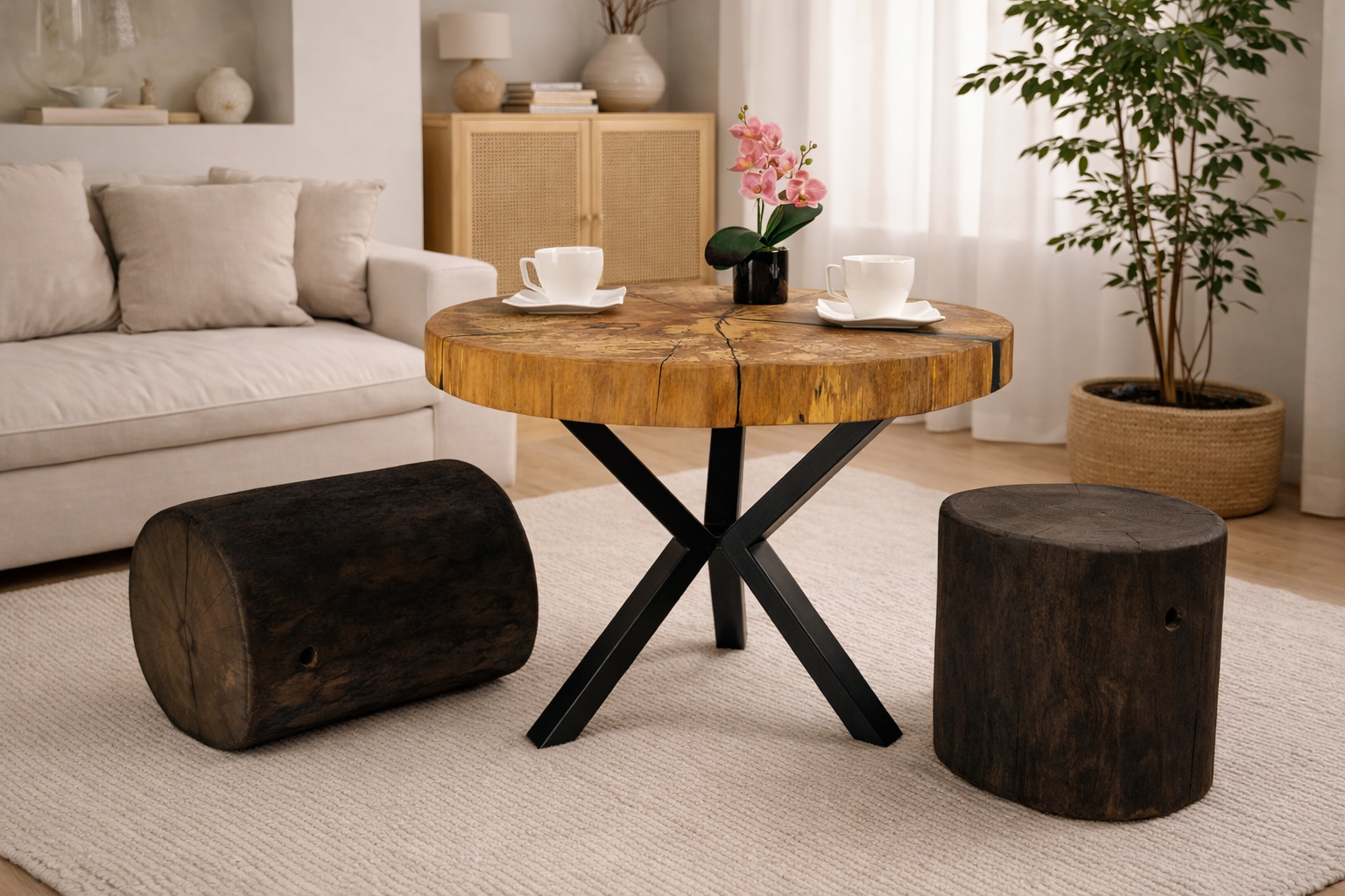 Stolik kawowy z drewna bukowego 63 × 61 cm – lite drewno, naturalne zabarwienie