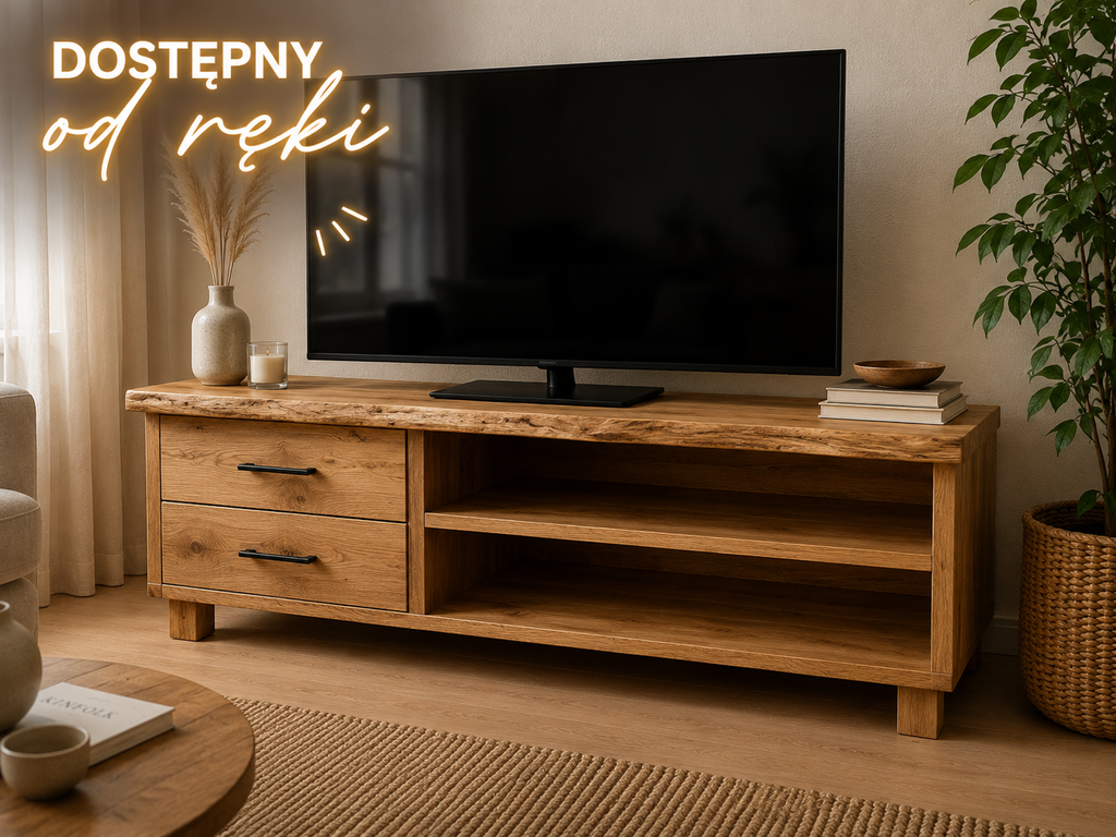 Szafka RTV z Litego Dębu Live Edge 140 cm – Dostępna od Ręki | Meble WOS