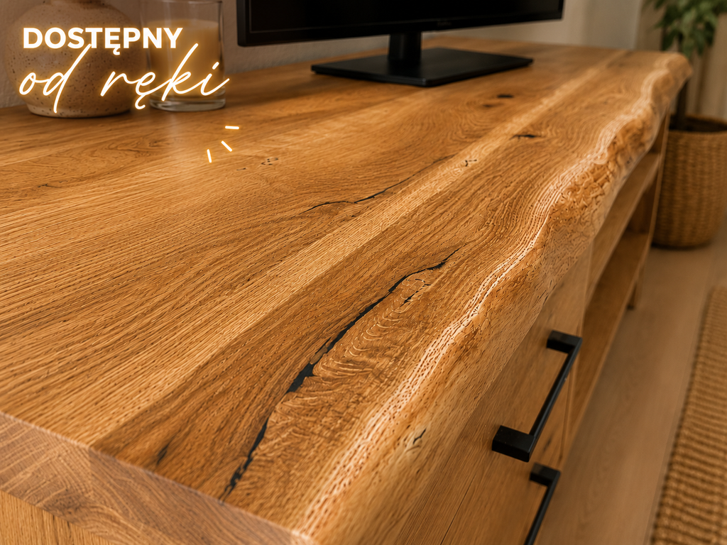 Szafka RTV z Litego Dębu Live Edge 140 cm – Dostępna od Ręki | Meble WOS