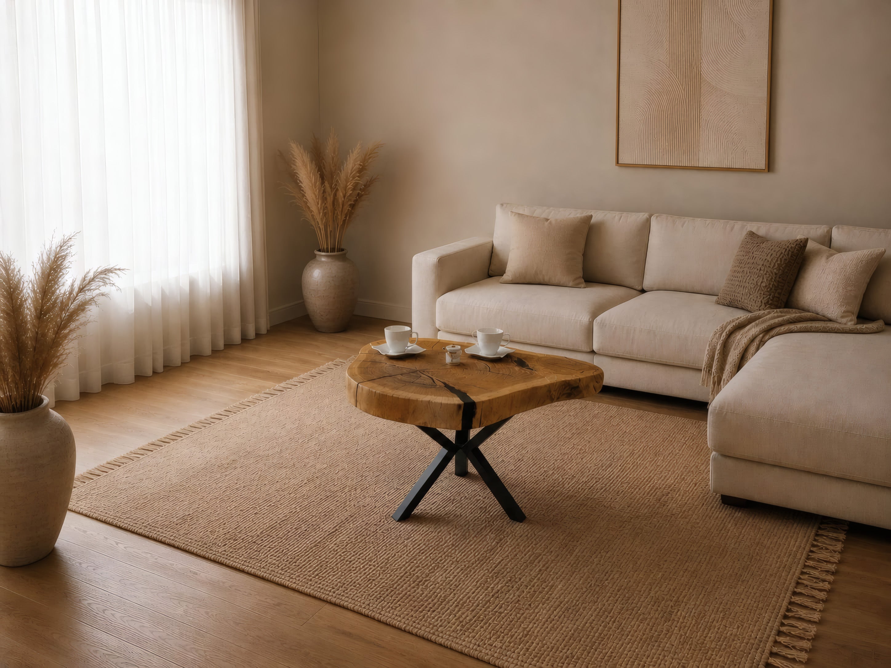 Stolik Kawowy Dębowy z Plastra Drewna 77x66 cm – Loftowy Stolik z Nogami Pająk