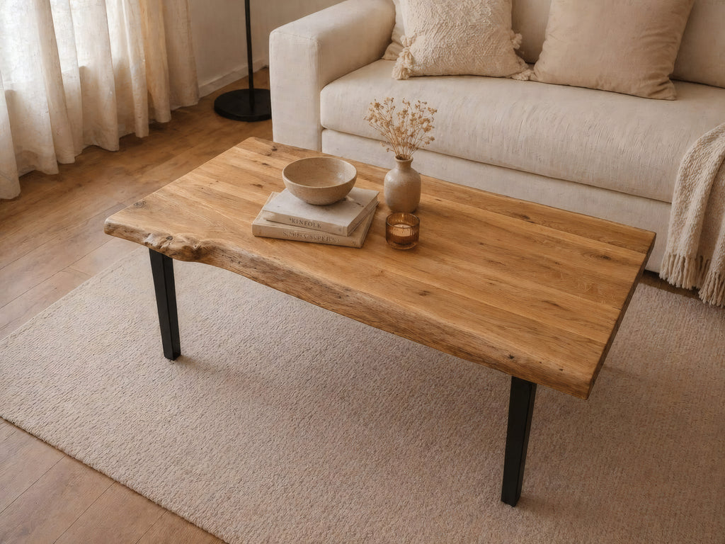 Stolik Kawowy Loft Dąb Lite Drewno Live Edge Naturalna Krawędź
