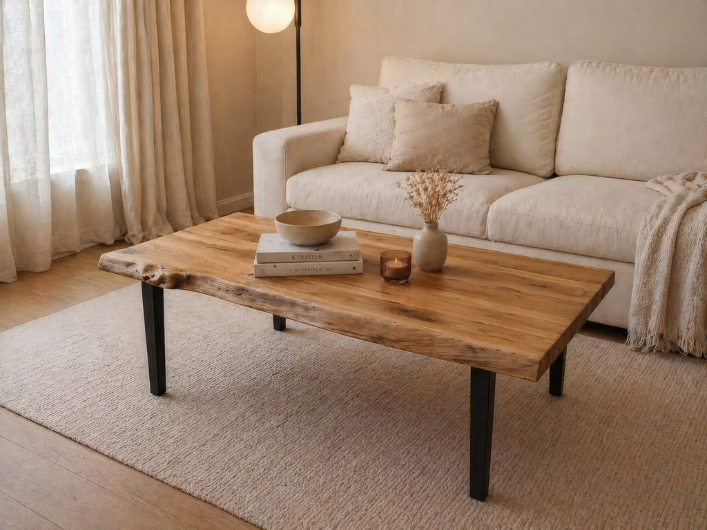 Stolik Kawowy Loft Dąb Lite Drewno Live Edge Naturalna Krawędź