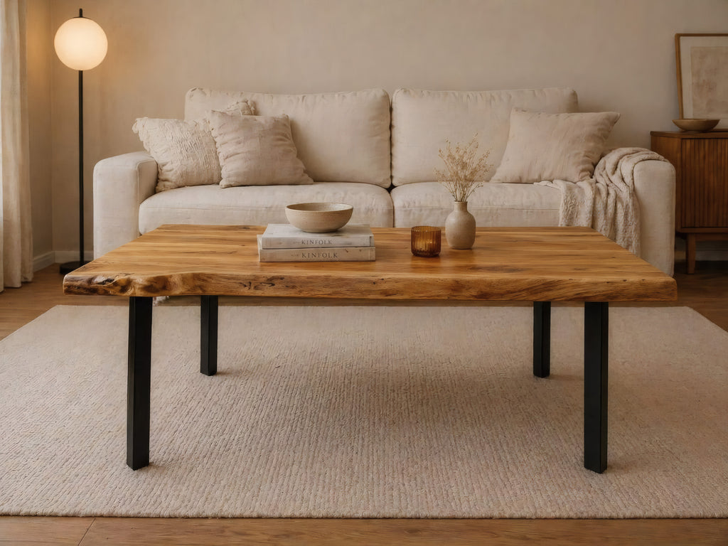 Stolik Kawowy Loft Dąb Lite Drewno Live Edge Naturalna Krawędź