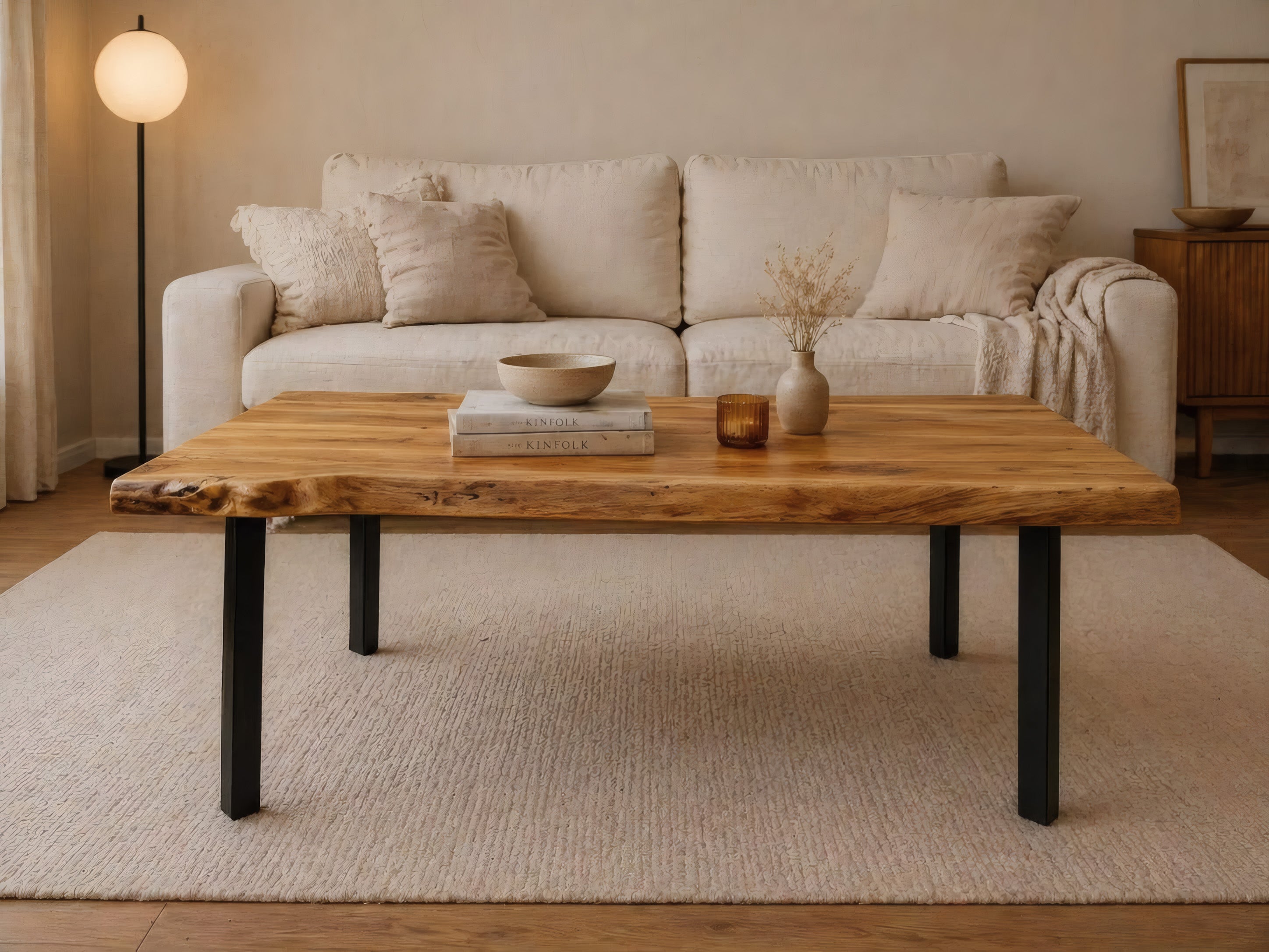 Stolik Kawowy Loft Dąb Lite Drewno Live Edge Naturalna Krawędź