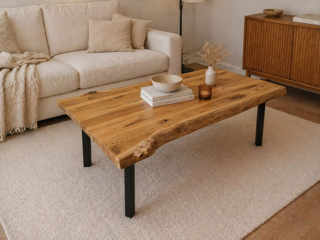 Stolik Kawowy Loft Dąb Lite Drewno Live Edge Naturalna Krawędź