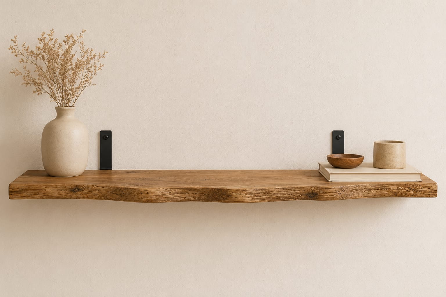 Półka Ścienna Loft z Litego Drewna Dębowego Live Edge Naturalna Krawędź Drewniana Półka Industrialna