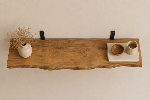 Półka Ścienna Loft z Litego Drewna Dębowego Live Edge Naturalna Krawędź Drewniana Półka Industrialna