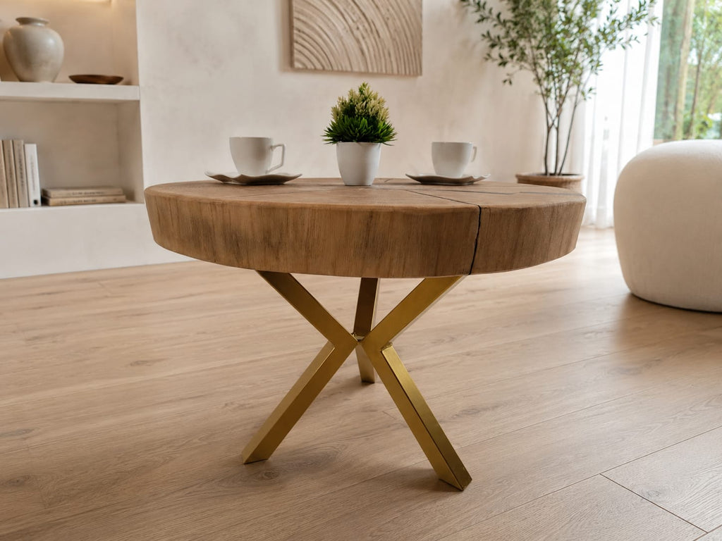 Stolik kawowy z litego plastra dębu 74 × 73 cm | Blat 8 cm | Loft | Żywica epoksydowa