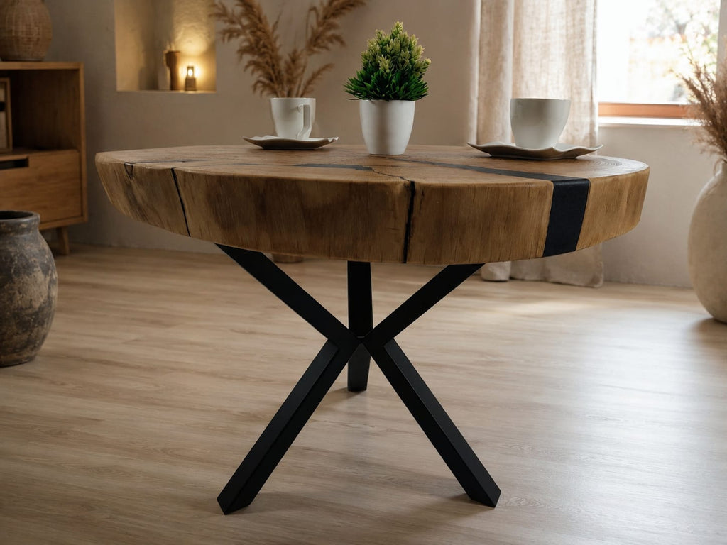 Stolik kawowy z litego drewna dębowego 72 × 70 cm | Blat 7 cm | Styl Loft | Handmade