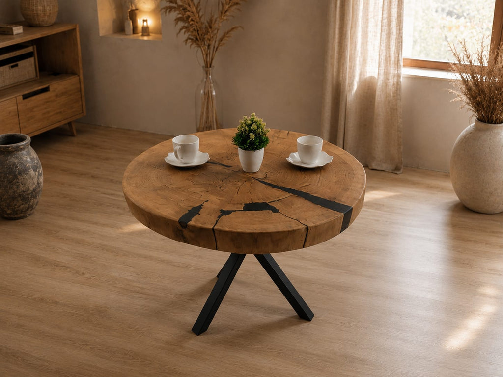 Stolik kawowy z litego drewna dębowego 72 × 70 cm | Blat 7 cm | Styl Loft | Handmade