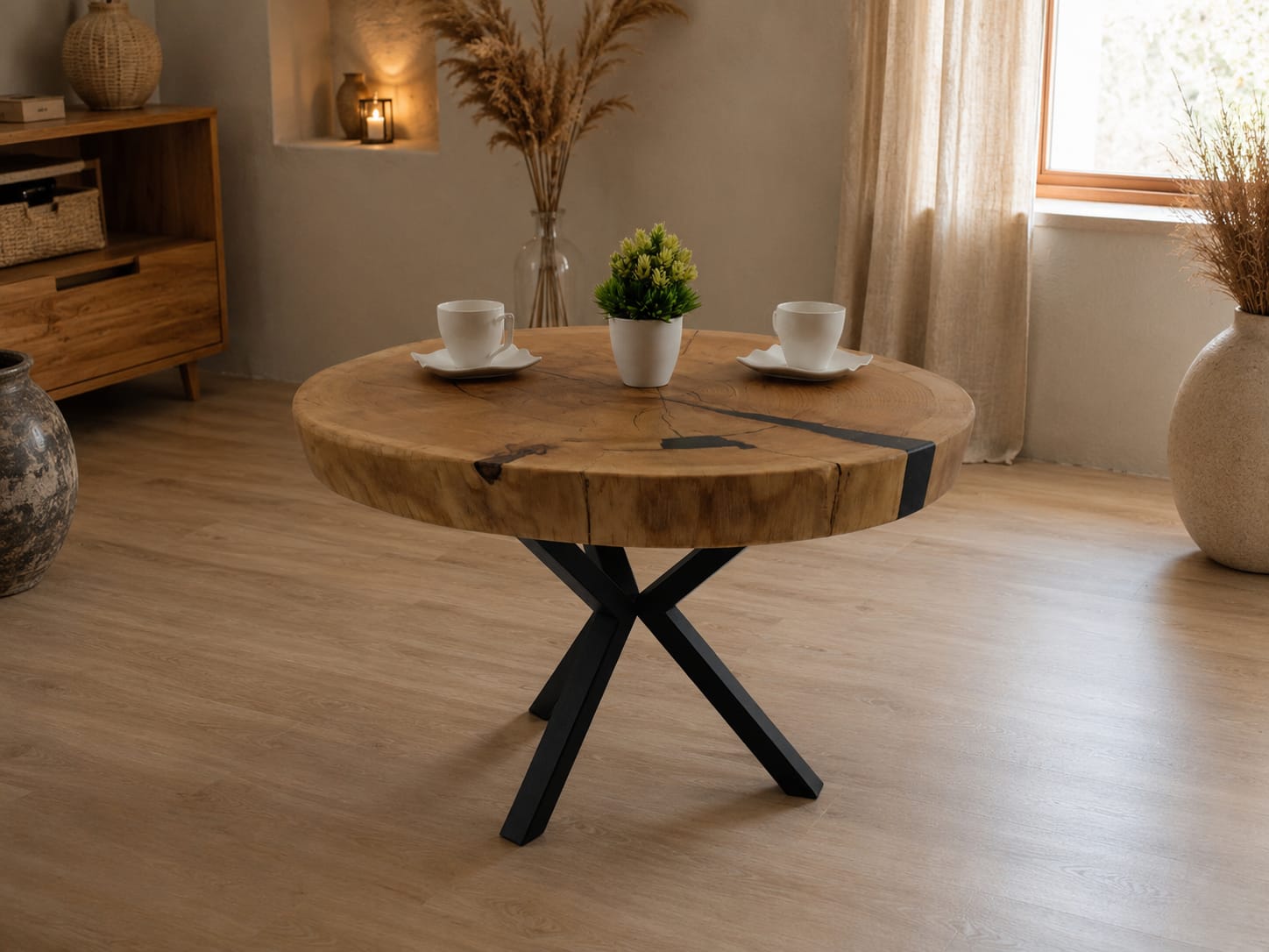 Stolik kawowy z litego drewna dębowego 72 × 70 cm | Blat 7 cm | Styl Loft | Handmade