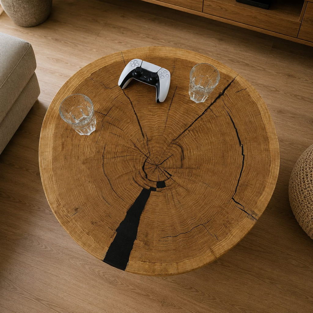 Stolik kawowy z naturalnego plastra drewna 70 × 69 cm | Loft | Blat 7 cm