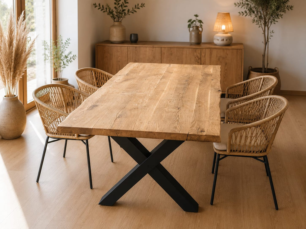 Stół dębowy Loft Live Edge z nogami X | Lite drewno dębowe