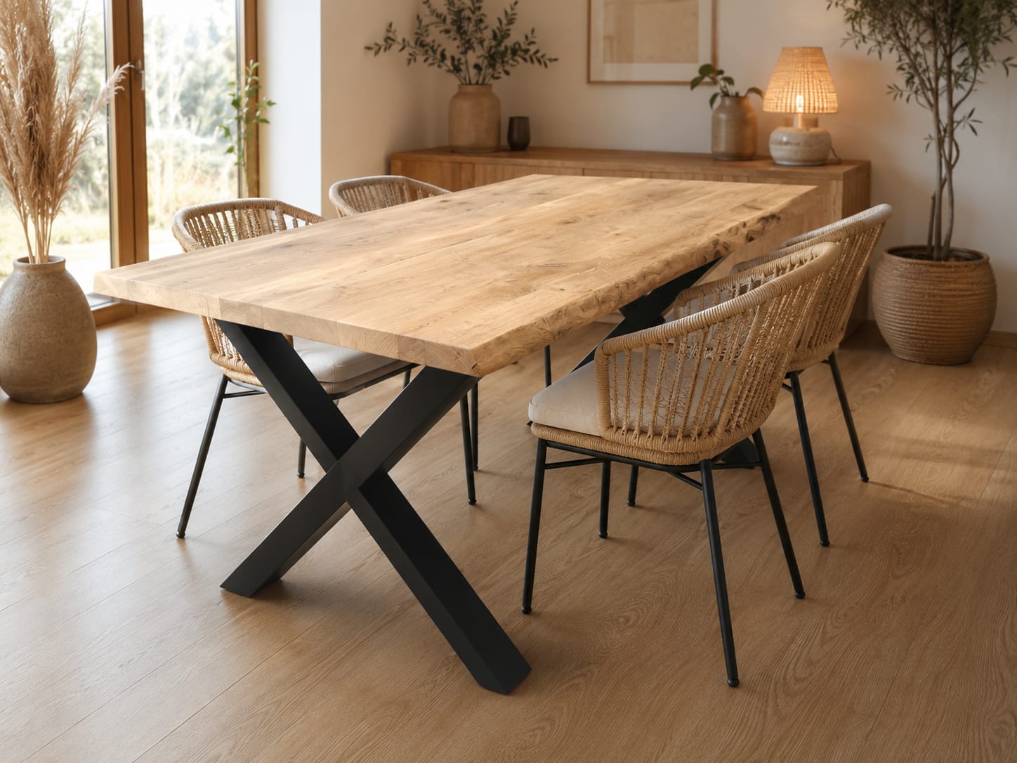 Stół dębowy Loft Live Edge z nogami X | Lite drewno dębowe