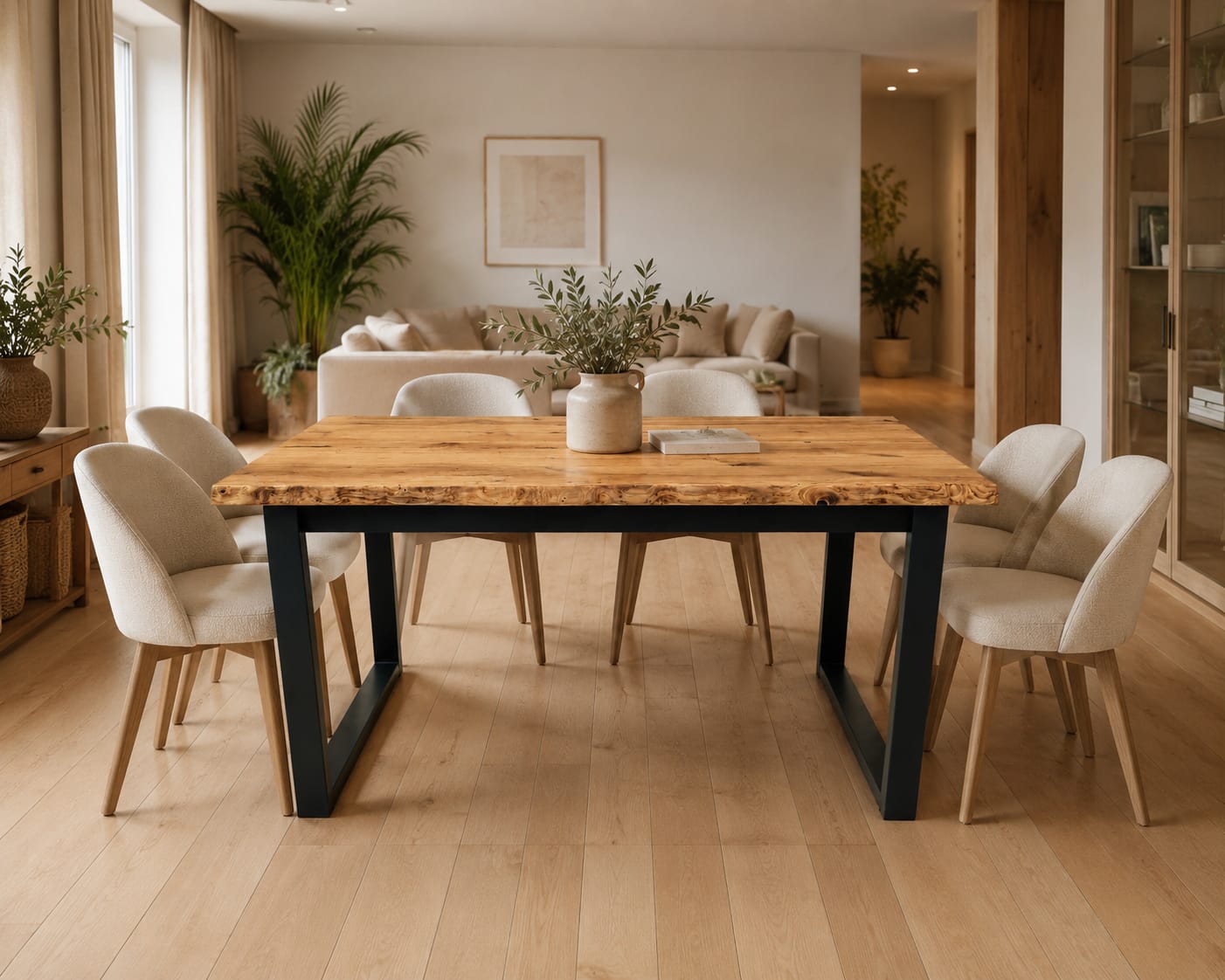 Stół dębowy Loft z prostymi nogami U | Lite drewno dębowe Live Edge