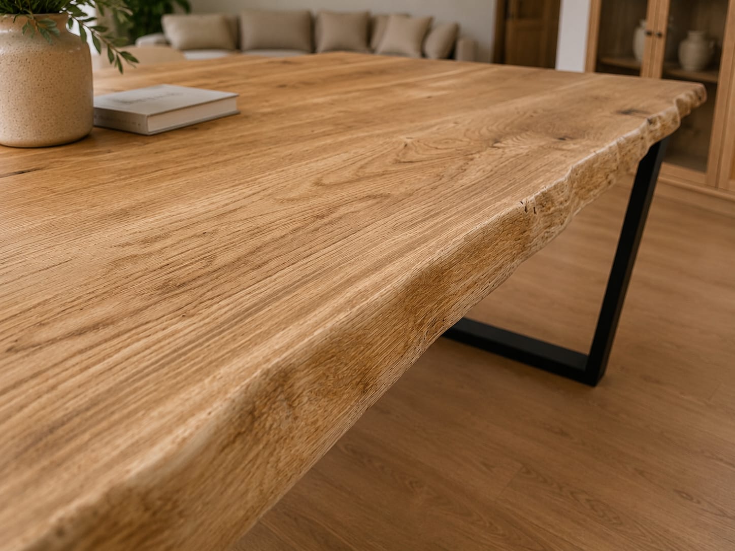 Stół dębowy Loft z prostymi nogami U | Lite drewno dębowe Live Edge