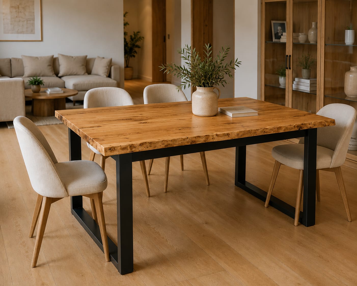 Stół dębowy Loft z prostymi nogami U | Lite drewno dębowe Live Edge