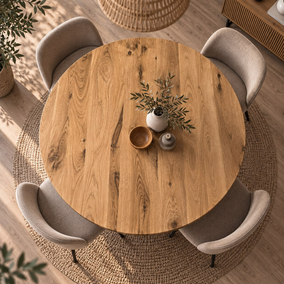 Okrągły Stół Dębowy Lite Drewno Loft Industrialny do Jadalni Nogi Pająk