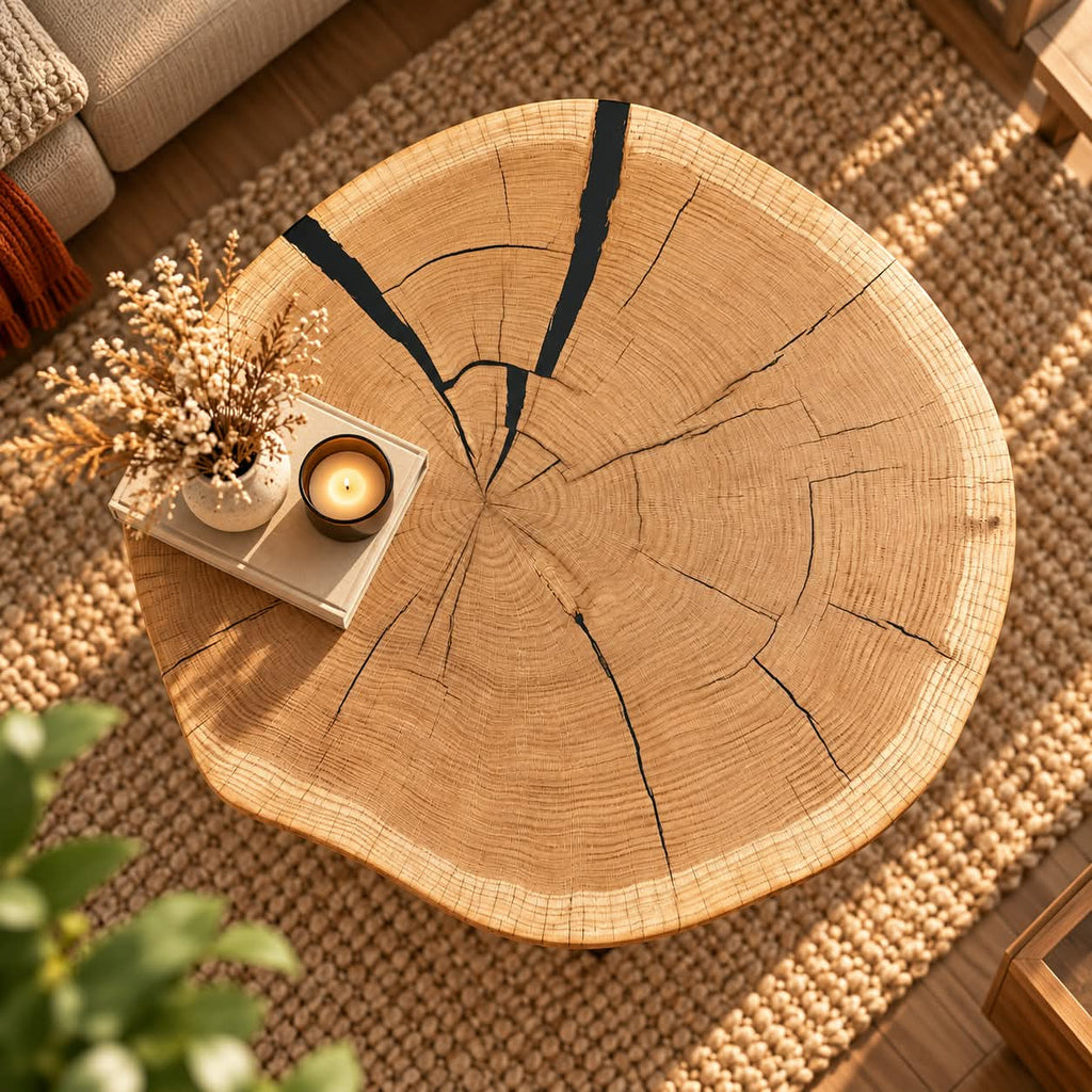 Stolik kawowy z litego dębu i żywicy epoksydowej – plaster drewna loft