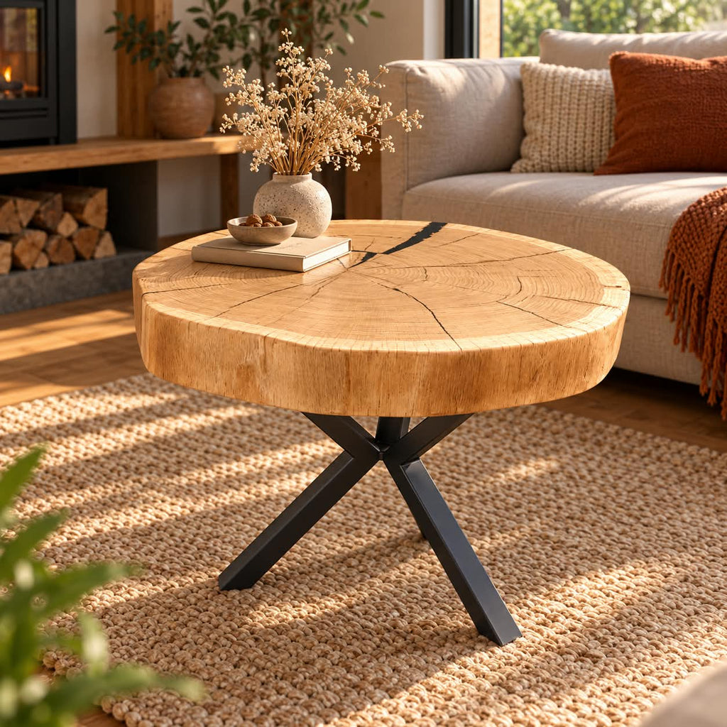 Stolik kawowy z litego dębu i żywicy epoksydowej – plaster drewna loft